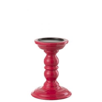 Bougeoir haltère bois de manguier fuschia