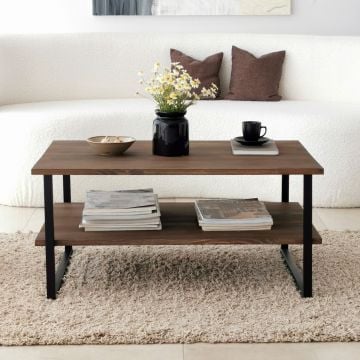 Table basse Locelso | 100% pin | Structure métallique | Antibactérien | Pieds antirouille | Noyer