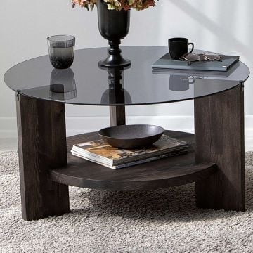 Table basse Locelso | 100% Verre trempé | Cadre en bois de pin | Anthracite Dark Brown