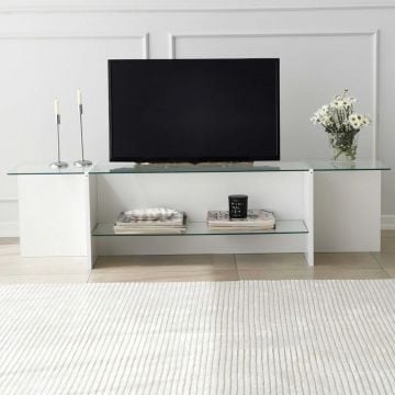 Locelso Meuble TV | Verre trempé | Mélaminé | Blanc