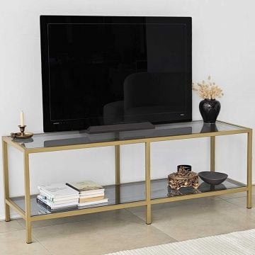 Meuble TV Torben - 40x130x45 cm - Verre trempé et métal/doré