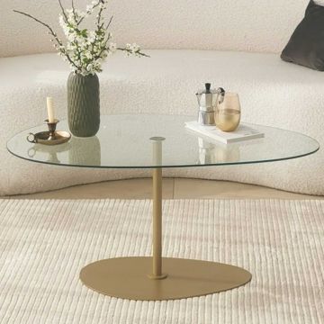 Table basse en verre Woody Fashion | 90 x 60 x 40 cm | Transparent Gold design