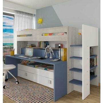 Lit mezzanine Billy avec bureau - bleu foncé
