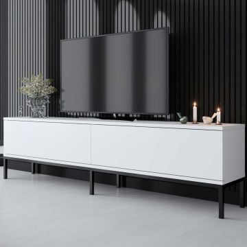 Meuble TV Chic et Moderne : Woody Fashion | Pieds en métal | 100% mélaminé | 180x47x30 cm | Noir Blanc