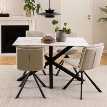Table de salle à manger Hennie  - 135x80x75,5cm - plateau céramique - marbre blanc