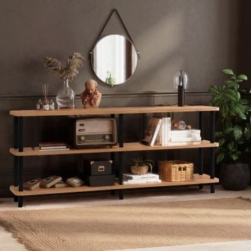 Dora Bookshelf | 100% Melamine-Coated | 25mm Thickness | Hornbeam Legs | 180cm Width 74cm Height | Black Atlantic Pine