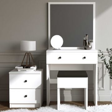 Table de maquillage avec chaise et petite armoire Marylin-blanc