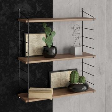 Etagère murale rustique en noyer avec support métallique | Panneau de particules de bois 100% mélaminé