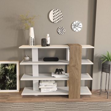 Bibliothèque Woody Fashion - 120x30x90cm - 4 étagères - blanc/décor noyer