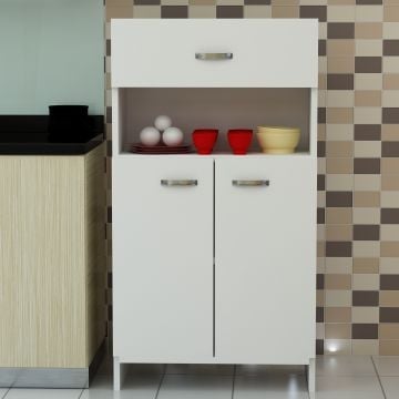 Meuble de rangement Woody Fashion - 60x32x102cm - 2 portes & 1 tiroir - blanc