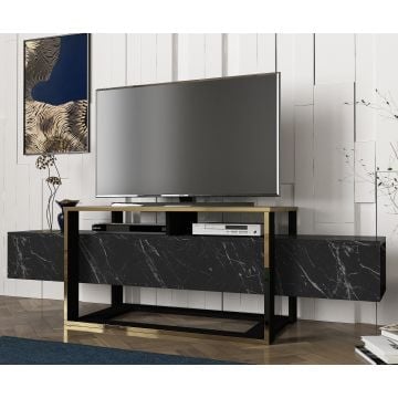Meuble TV Melvin- marbre noir/or