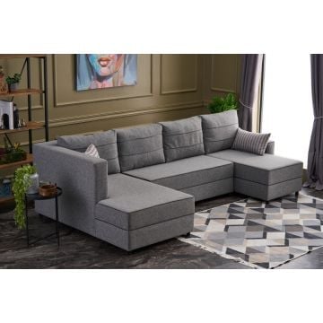 Atelier Del Sofa Canapé-lit d'angle en gris - FIR TREE et cadre MDF, tissu 100% polyester, 315x88x160cm