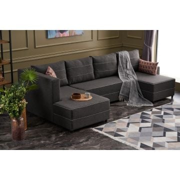 Atelier Del Sofa Canapé-lit d'angle en anthracite, cadre FIR TREE et MDF, tissu 100% polyester