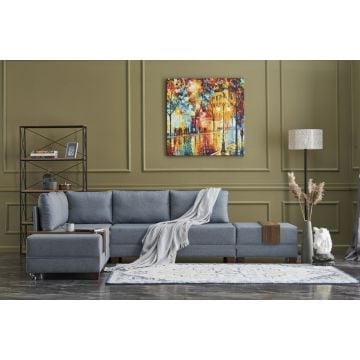 Atelier Del Sofa Canapé-lit d'angle en bleu | Cadre en bois, tissu 100% coton et polyester, mousse 32 DNS, pieds en bois massif