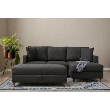 Atelier Del Sofa Canapé d'angle avec structure en FIR/FLAKEBOARD, tissu 100% polyester, couleur anthracite et nettoyage facile