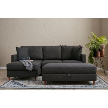 Atelier Del Sofa Canapé d'angle Anthracite Assise en mousse 100% polyester