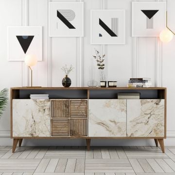 Dressoir Melania-bois de noyer/décor marbre