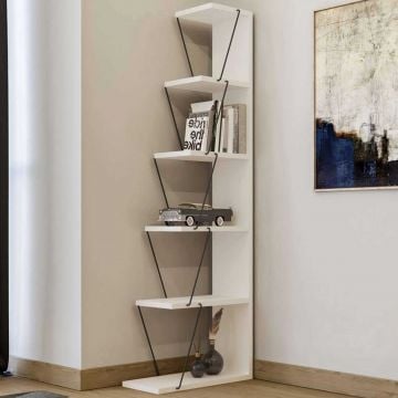 Bibliothèque | Panneau de particules 100% mélaminé | Cadre en métal | 50x150x22 cm | Blanc Noir