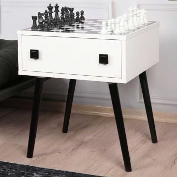 Table d'échecs Kalune - 50x60x50 cm - Noir/blanc 