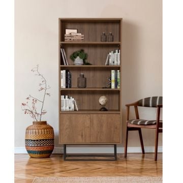 Bibliothèque Sapphire | 100% mélaminé | Pieds en métal | Noyer noir