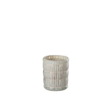 Bougeoir mosaiques rond verre/ciment nacre/gris large