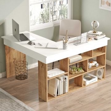 Bureau d'angle Sally - pin/blanc