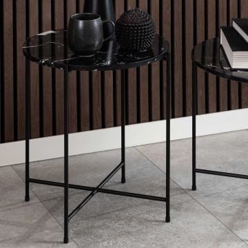 Table d'appoint Avila Ø42 cm - marbre artificiel/noir