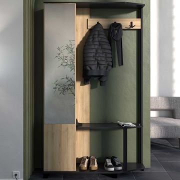 Meuble d'entrée Schuster - 108x34x184cm - décor chêne/noir