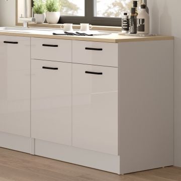 Meuble de cuisine Bianco - 80x60x90cm - 2 portes & 2 tiroirs - blanc brillant