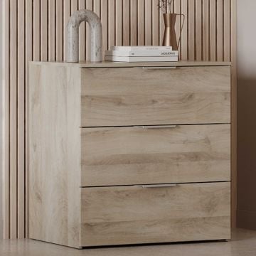 Commode Micheline - 80x41x81cm - 3 tiroirs - décor chêne
