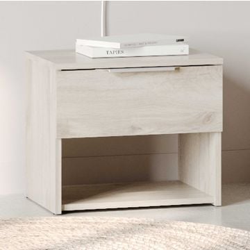 Table de chevet Micheline - 44x37x38cm - avec tiroir de rangement - décor chêne