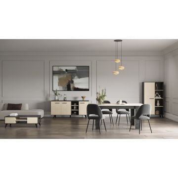 Salle à manger Kent: table à manger extensible, table basse, vaisselier, bahut - décor chêne/anthracite