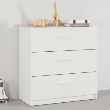 Commode Reverso - 77x40x83cm - 3 tiroirs - blanc/rose