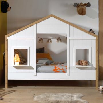 Lit maison Bambino 90x200 MDF et pin - blanc