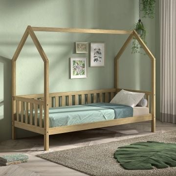 Maison-lit Home - 90x200cm - avec barrière - bois de chêne