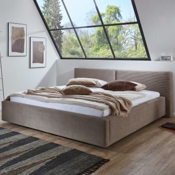 Lit double Kubrik 180x200cm avec espace de rangement velours côtelé - taupe