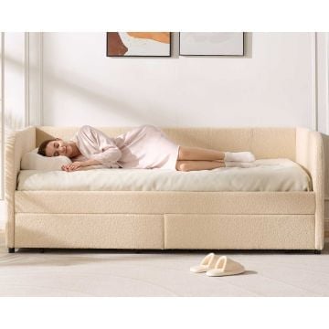 Lit banquette Spector - 90 x 200 cm - Avec tiroirs de rangement - Tissu teddy beige