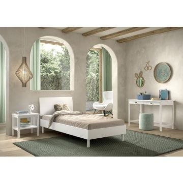Chambre d'enfant Forrest: chevet, lit 90x200, bureau - bois de hêtre blanc
