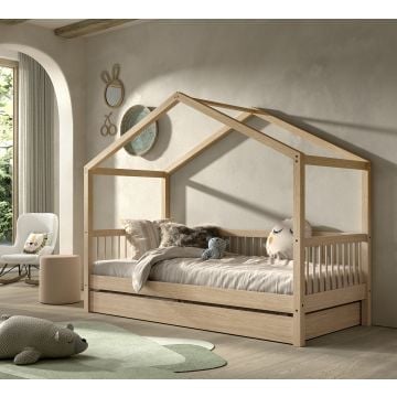 Lit cabane Forrest 90x200cm avec tiroir de lit - bois de hêtre massif