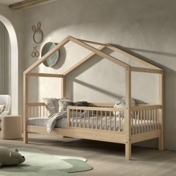 Lit cabane Forrest 90x200cm avec barrière - bois de hêtre 