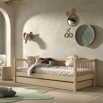 Lit banquette Forrest 90x200cm avec lit gigogne - bois de hêtre 