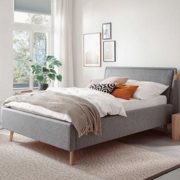 Lit Estée 140x200cm avec espace de rangement - gris /chêne
