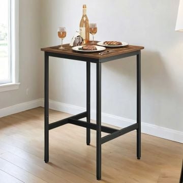 Table de bar à déjeuner carrée à structure en acier robuste, 60x60x90cm