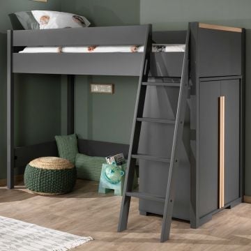 Lit mezzanine London 90x200 avec armoire - anthracite