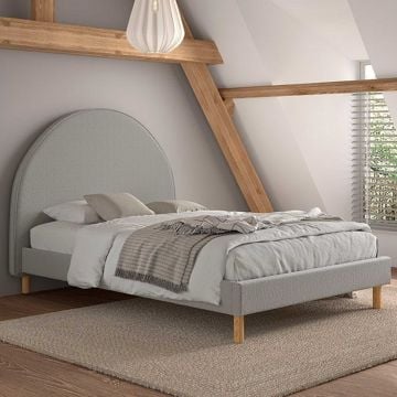 Lit rembourré Maeva 140x200cm - tissu bouclé gris