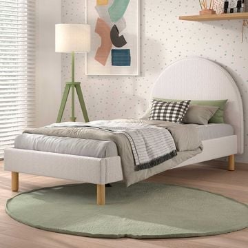 Lit simple Maeva - 212x97x107 cm - Tissu bouclé blanc 