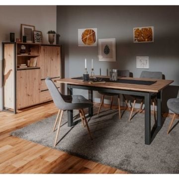 Ensemble de salle à manger Damon | Table de salle à manger extensible, buffet | Anthracite Oak design