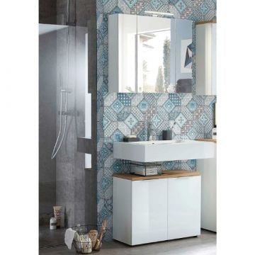 Ensemble de salle de bain Sepp | Meuble lavabo et armoire de toilette | Chêne Navarre