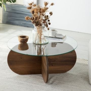Table basse ronde Woody Fashion | Ø75 x 35 cm | Noyer design