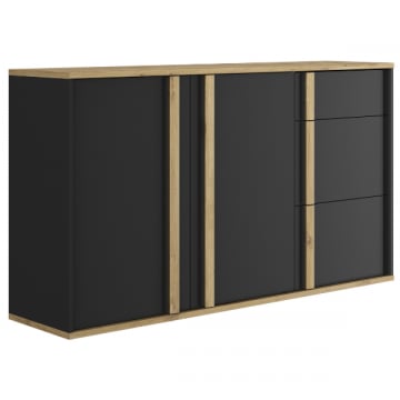 Buffet Ralphio 160cm 2 portes & 3 tiroirs - noir/chêne